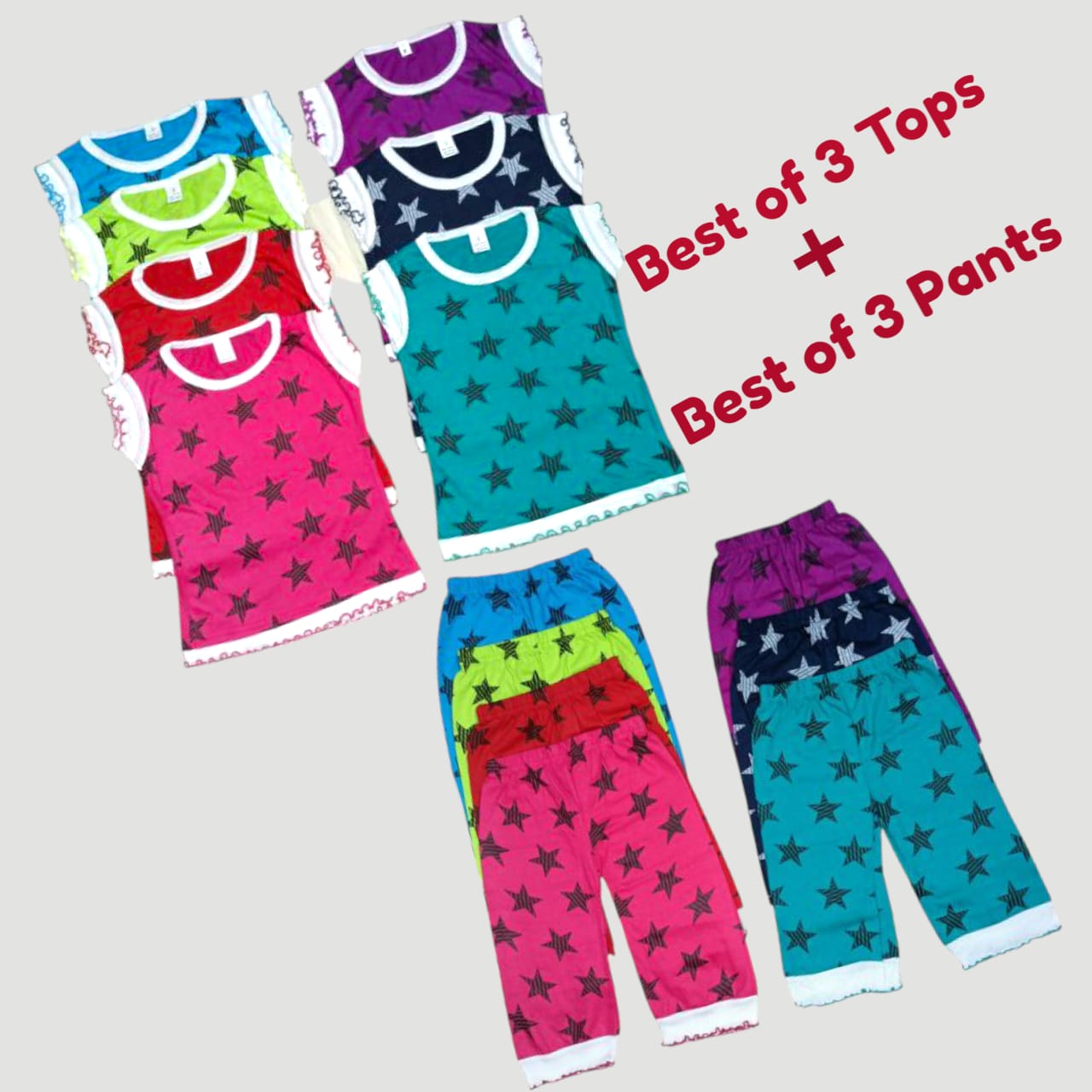 Pack of best 3 - Girls’ Star Printed Clothing Set – Top & Pyjama (Age 0-3 Yrs)