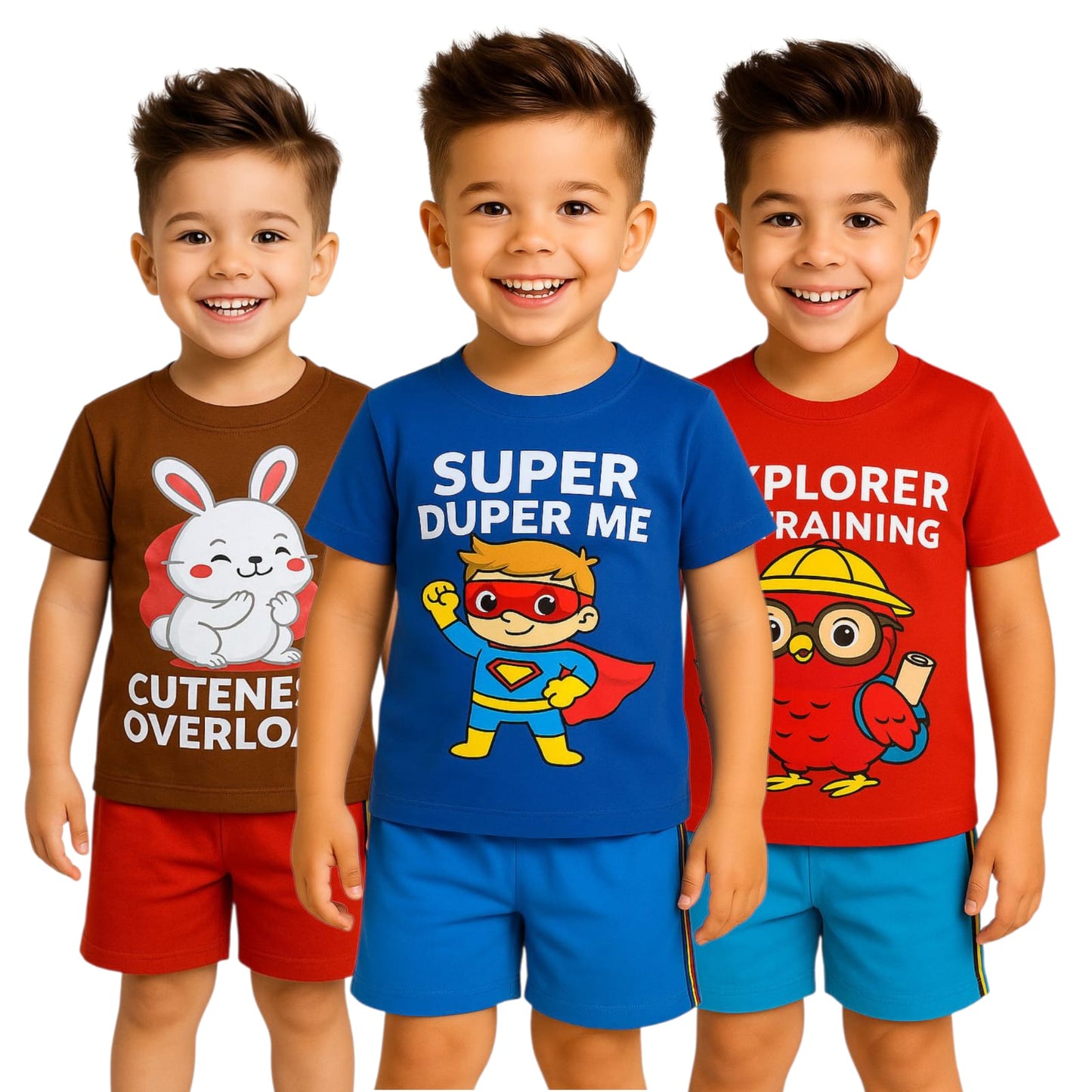 Pack of 3 -Boys Premium Cotton T-Shirt & Shorts Age (1-5 yrs)
