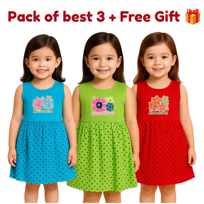 Pack of best 3 - Girls’ Sleeveless Floral Printed Frock (Age 0-3 yrs)