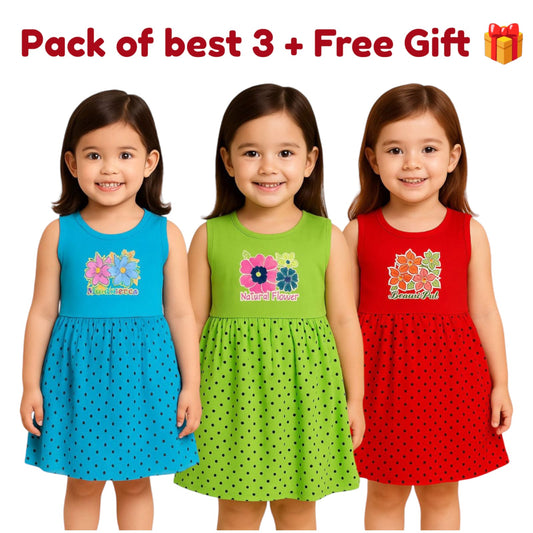 Pack of best 3 - Girls’ Sleeveless Floral Printed Frock (Age 0-3 yrs)