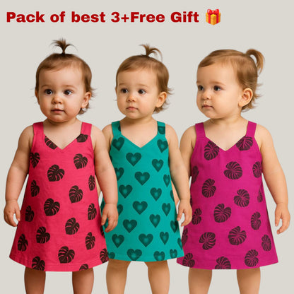 Pack of best 3 - Girls Cotton Sleeveless Dress Age (0-3 Yrs)