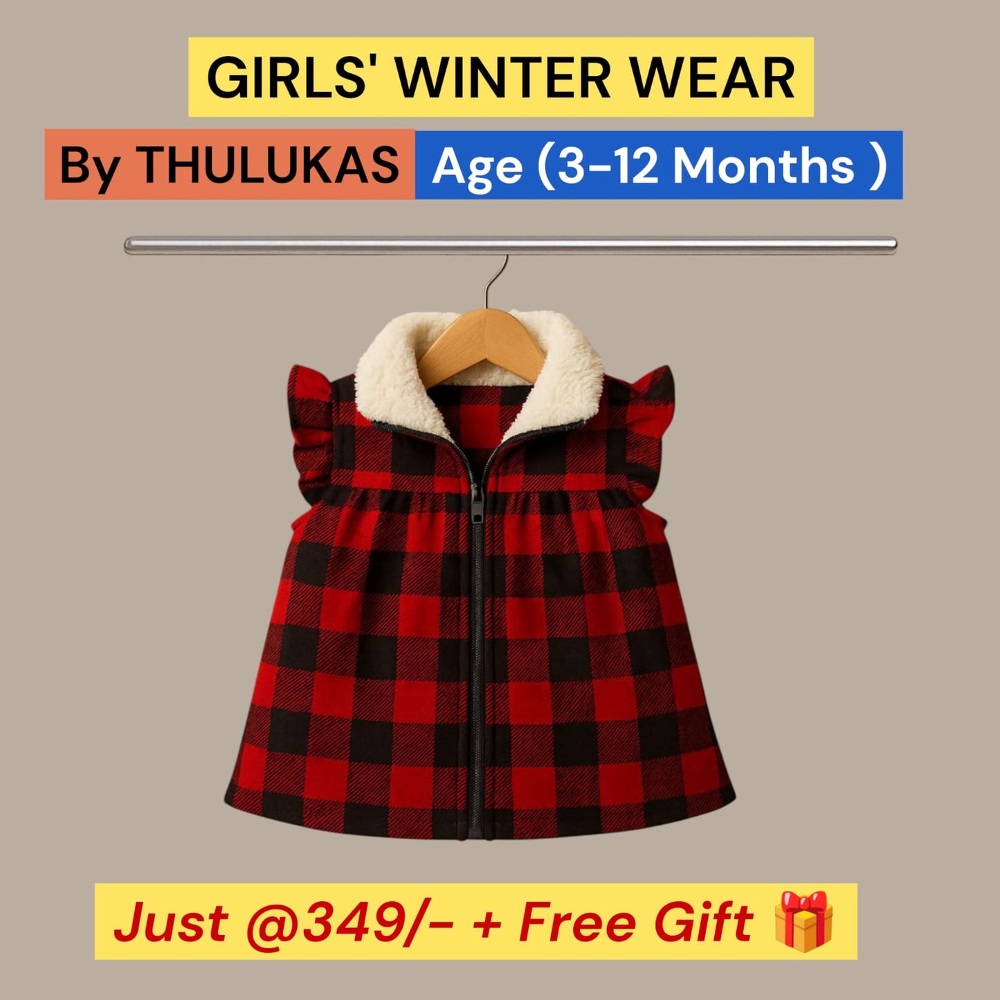 Girls’ Red Collar Winter Dress  Age (3-12 Months)