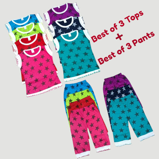 Pack of best 3 - Girls’ Star Printed Clothing Set – Top & Pyjama (Age 0-3 Yrs)