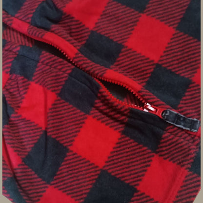 Girls’ Red &amp; Black Checkered Winter Dress with Faux Fur Collar
