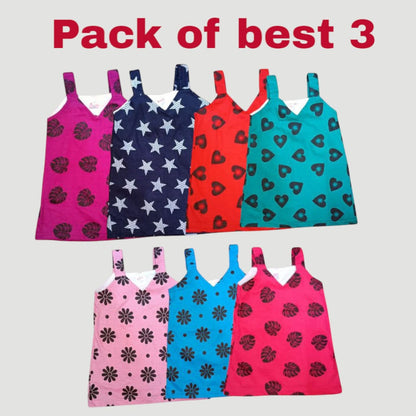 Pack of 3 - Girls Teal Multicolor Sleeveless Dress Age (0-3 Yrs)