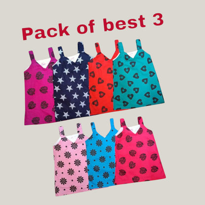 Pack of best 3 - Girls Cotton Sleeveless Dress Age (0-3 Yrs)