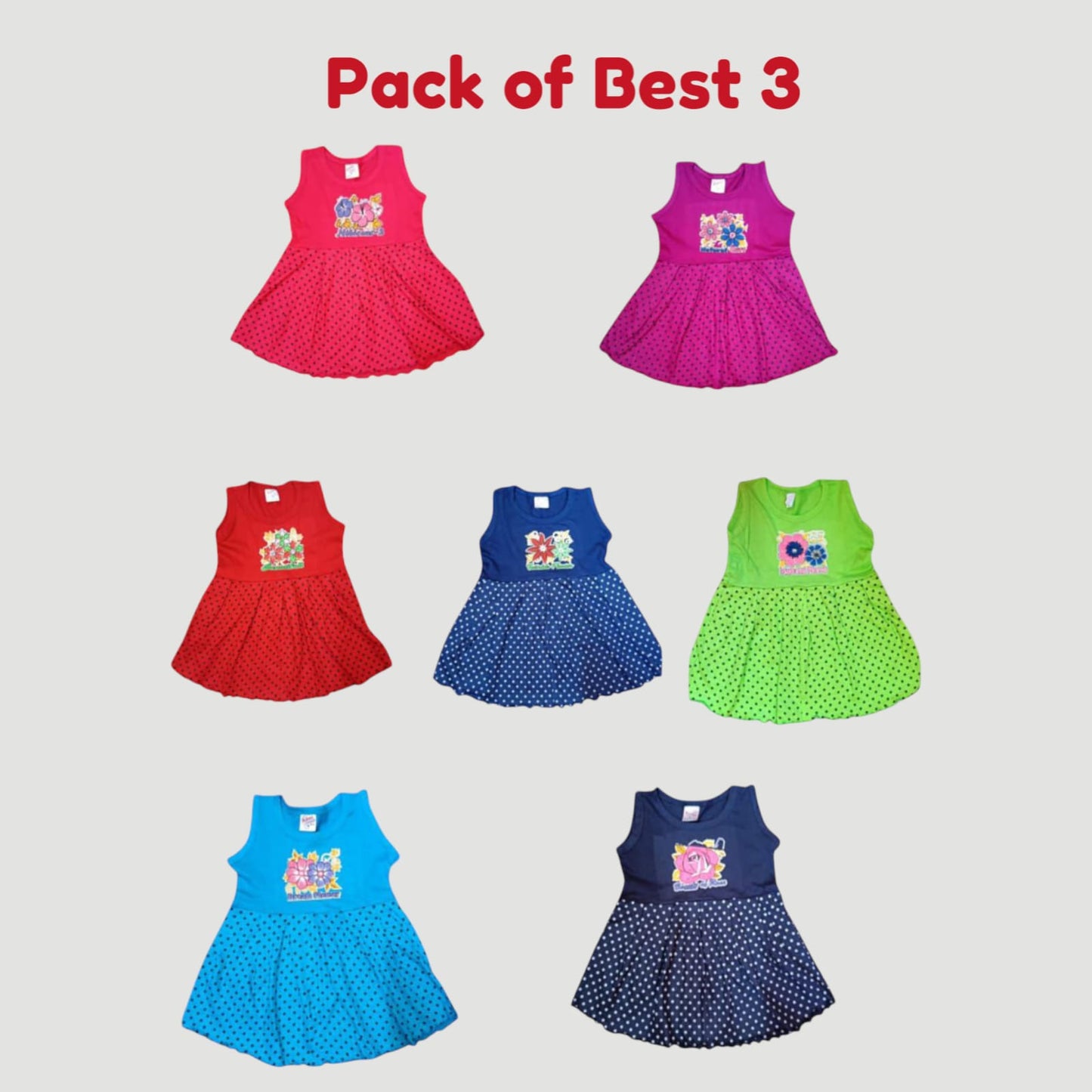 Pack of best 3 - Girls’ Sleeveless Floral Printed Frock (Age 0-3 yrs)