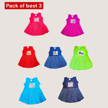 Pack of best 3 - Girls’ Cotton Sleeveless Frock (Age 0-3 yrs)