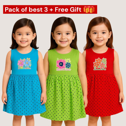 Pack of best 3 - Girls’ Cotton Sleeveless Frock (Age 0-3 yrs)