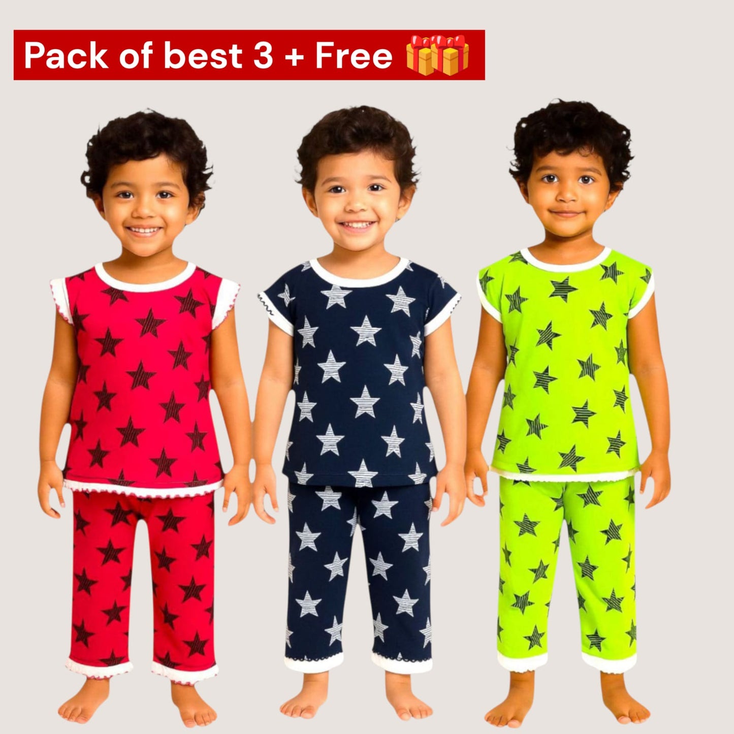Pack of best 3 - Girls’ Cotton Clothing Set – Top & Pyjama (Age 0-3 Yrs)