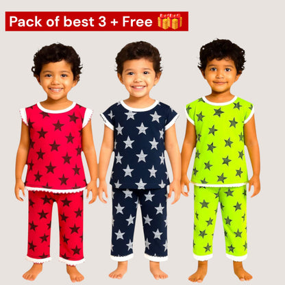 Pack of best 3 - Girls’ Cotton Clothing Set – Top & Pyjama (Age 0-3 Yrs)