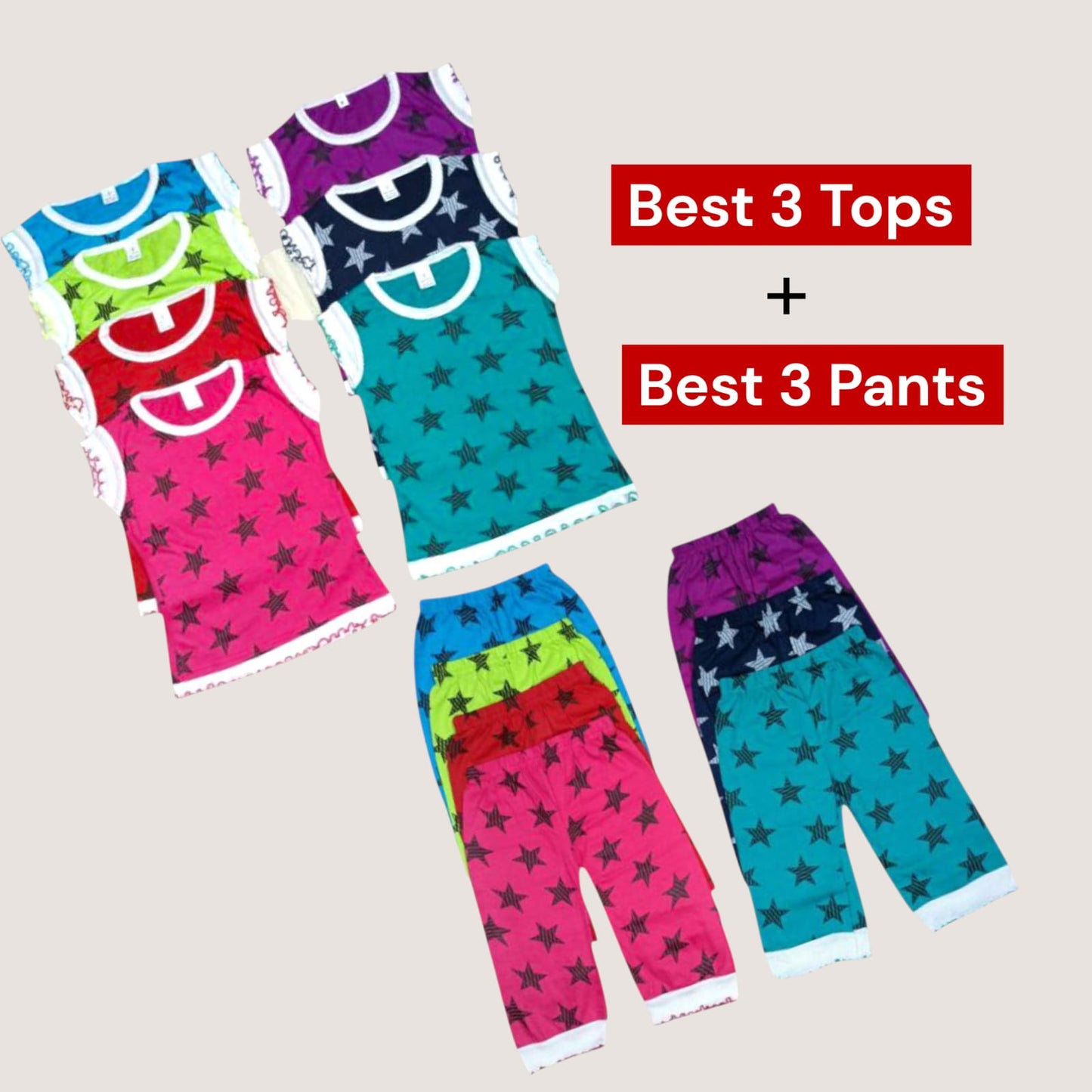 Pack of best 3 - Girls’ Cotton Clothing Set – Top & Pyjama (Age 0-3 Yrs)
