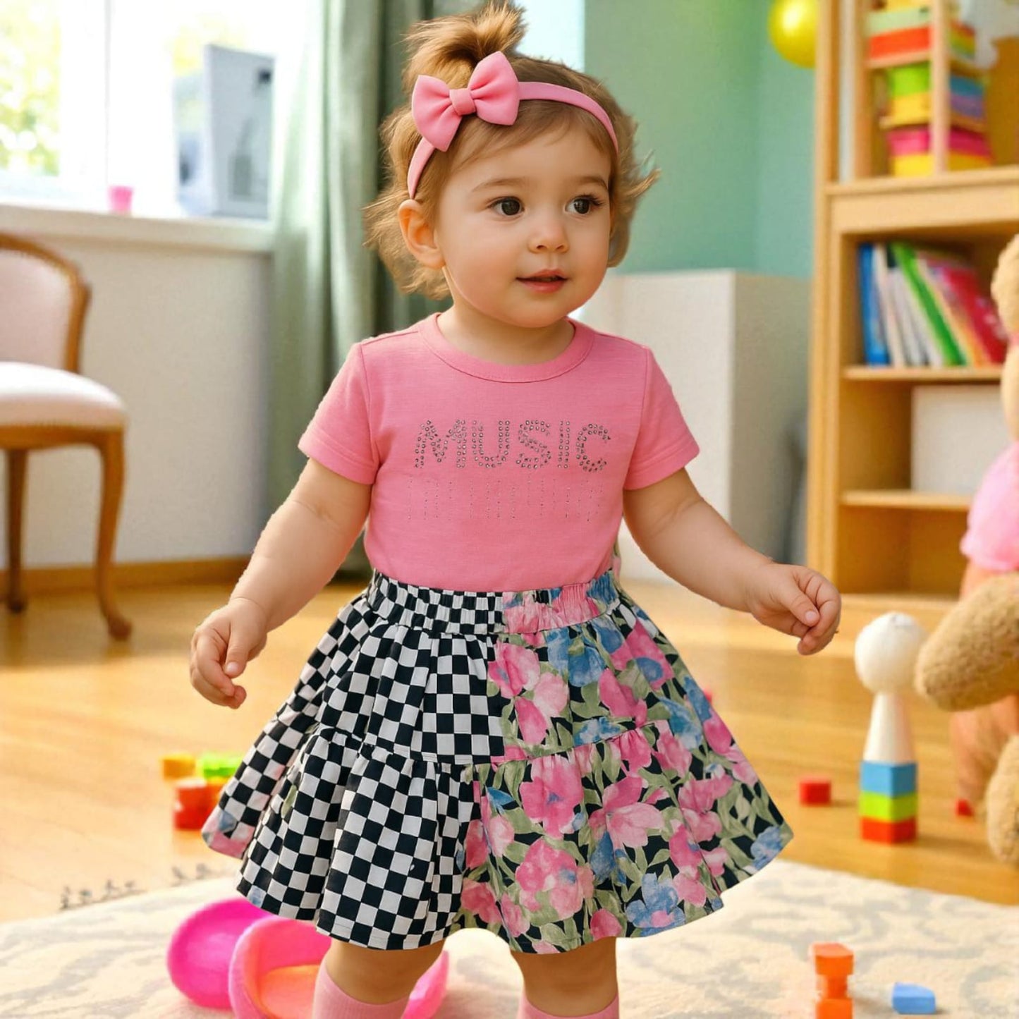 Pack of 2 Stylish Baby Girl T-Shirt & Skirt Set(Age 1-3 yrs)