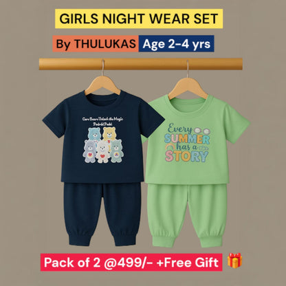 Pack of 2 - Girls’ Stylish Nightwear Set Age(2-4 yrs)