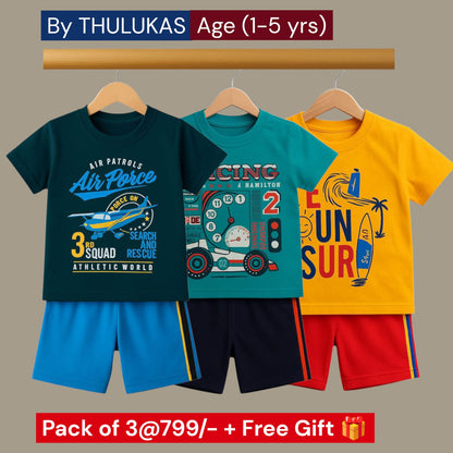 Pack of 3 - Boys Premium Cotton T-Shirt & Shorts Age(1-5 yrs)