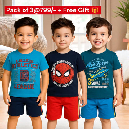 Pack of 3 -Boys Premium Cotton T-Shirt & Shorts Age (1-5 yrs)