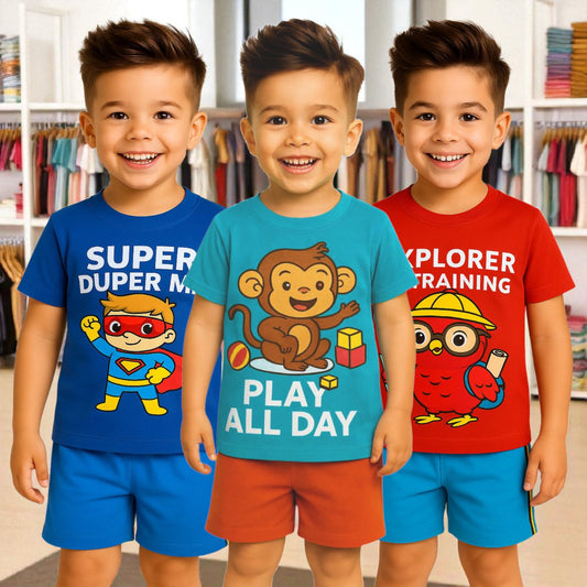 Pack of 3 -Boys Premium Cotton T-Shirt & Shorts Age (1-5 yrs)