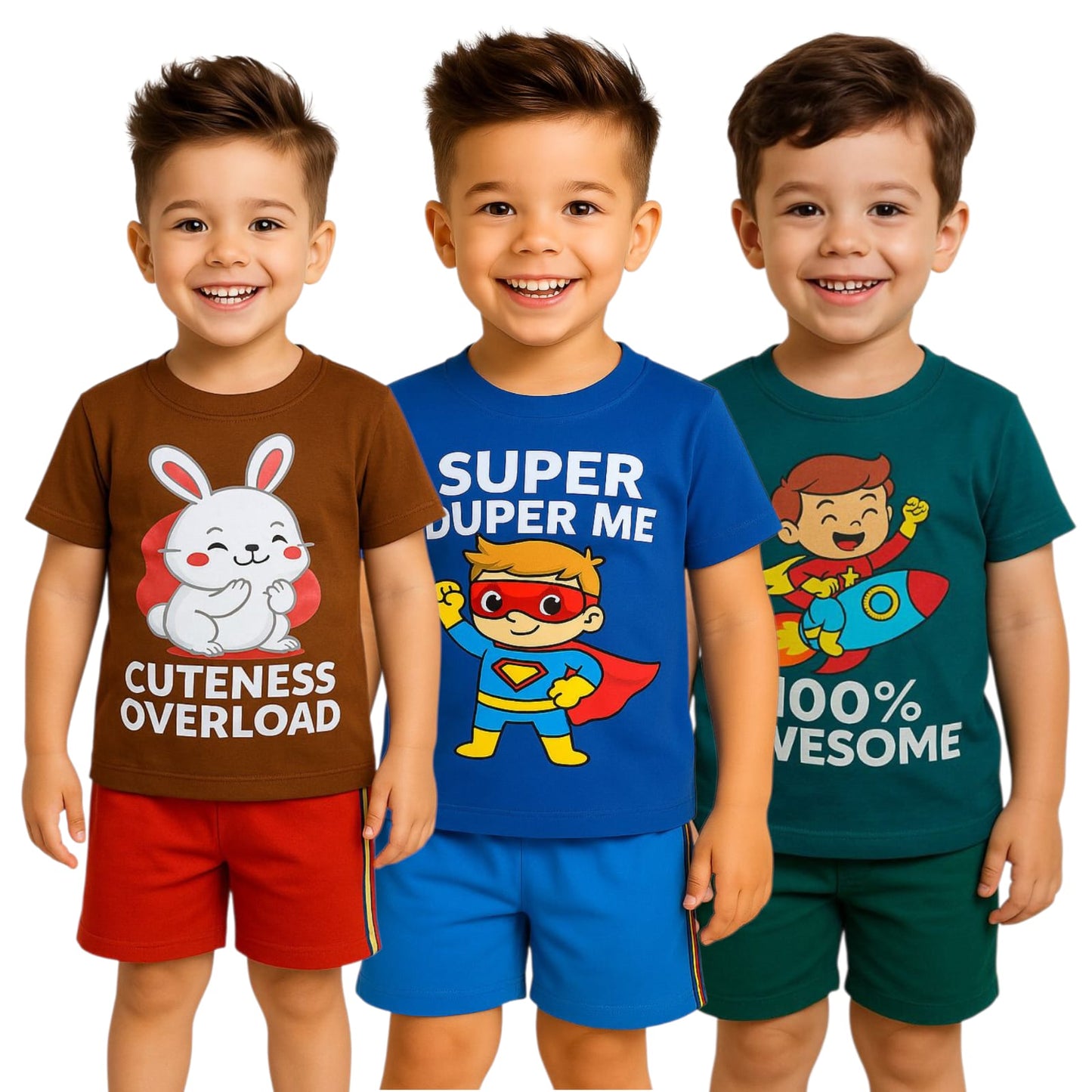 Pack of 3 -Boys Premium Cotton T-Shirt & Shorts Age (1-5 yrs)