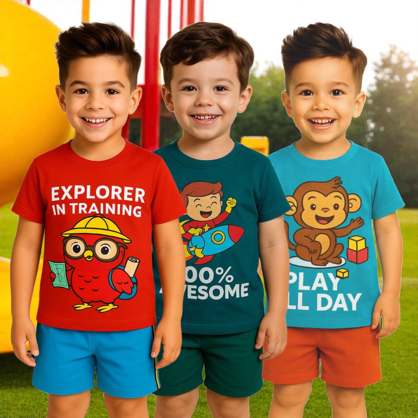 Pack of 3 -Boys Premium Cotton T-Shirt & Shorts Age (1-5 yrs)