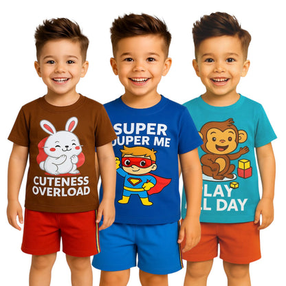 Pack of 3 -Boys Premium Cotton T-Shirt & Shorts Age (1-5 yrs)