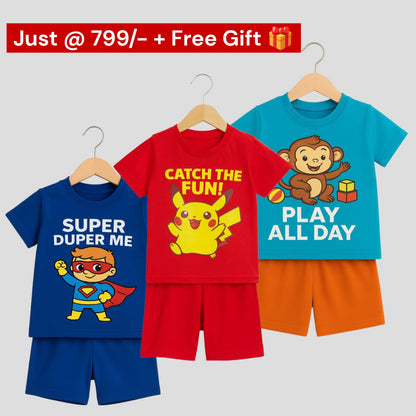 Pack of 3 -Boys Premium Cotton T-Shirt & Shorts Age (1-5 yrs)